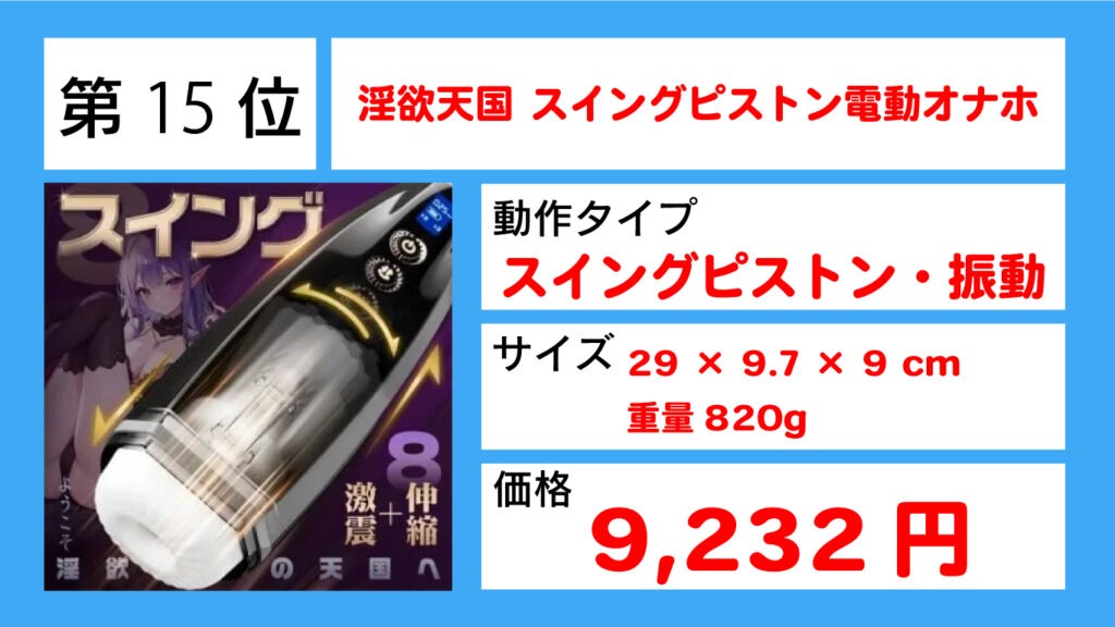 15位淫欲天国 スイングピストン電動オナホ画像
